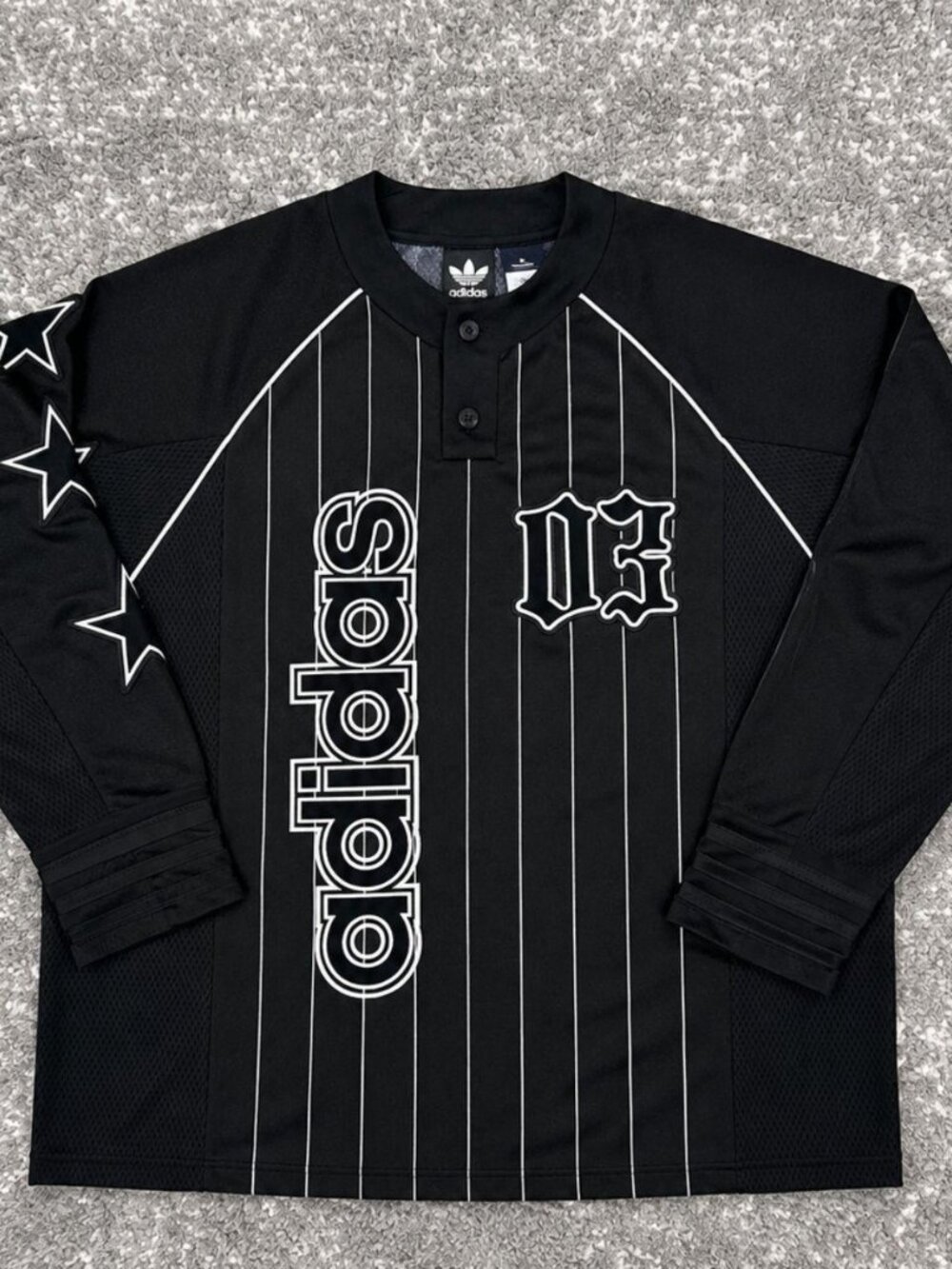 Adidas Originals Black Pinstripe 03 Long Sleeve Jersey Y2K